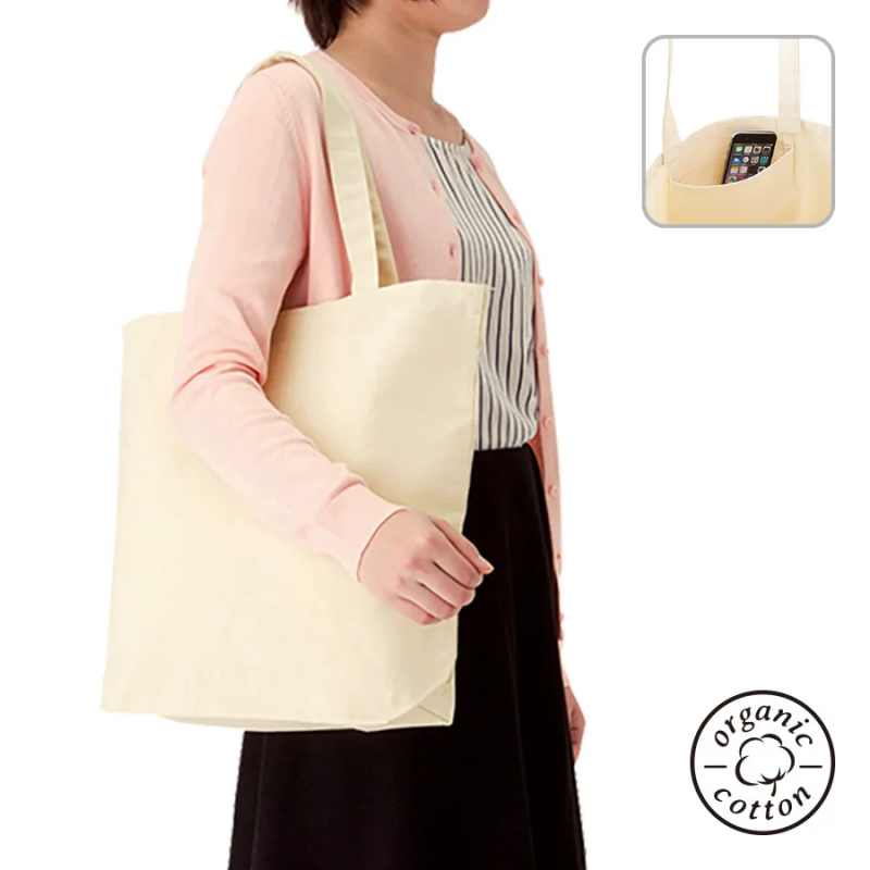 オーガニックコットンキャンバストート（L）内ポケット ナチュラル